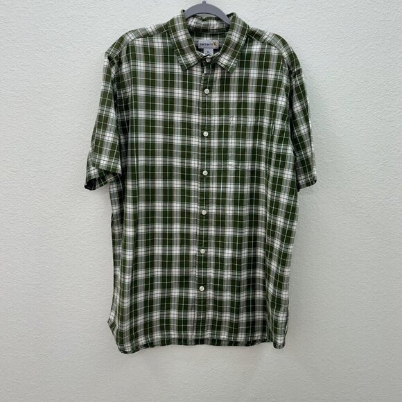 Carhartt Green Plaid Short Sleeve Cotton Button Up Shirt S278 FTG Mens size XL - Picture 1 of 5